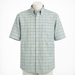 Brooks Brothers Supima Cotton Mens S Plaid Short Sleeve Button Down Shirt Blue
